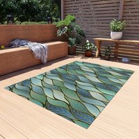 Blue Green Ombre Leaves Rug, Indoor Outdoor