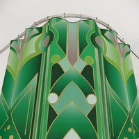 Emerald Green Art Deco Shower Curtain close up view showing button holes.