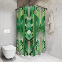Emerald Green Art Deco Shower Curtain