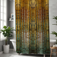 Green and Gold Striped Shower Curtain