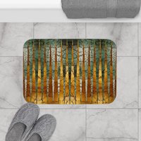 Green and Gold Striped Small Bath Mat