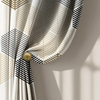 Neutral Japandi Window Curtains, Honeycomb Pattern Rod Pocket Panels