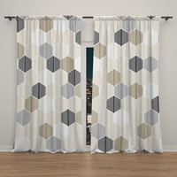 Neutral Japandi Window Curtains, Honeycomb Pattern Rod Pocket Panels