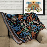 Multicolor Whimsical Animals and Plants Woven Cotton Blanket