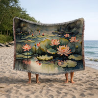 Pink Waterlilies Woven Blanket - Horizontal