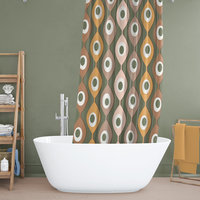 Green Mid-Century Shower Curtain, 70s Abstract Circles Pattern