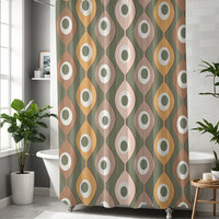 Green Mid-Century Shower Curtain, 70s Abstract Circles Pattern