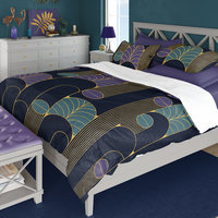 Navy Blue Art Deco Bedding, Poly or Cotton Comforter or Duvet Cover, Pillow Shams