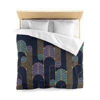 Navy Blue Art Deco Bedding, Poly or Cotton Comforter or Duvet Cover, Pillow Shams