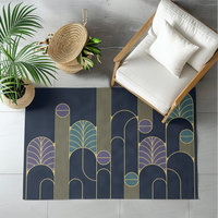 Minimalist Navy Blue Art Deco Rug, Indoor Outdoor