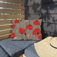 Red Poppy Lumbar Pillow, Outdoor
