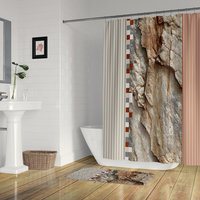 Rustic Rock and Stripe Shower Curtain, Textured Stone Art, Earth Tones