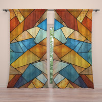 Rustic Stained Glass Eagle Curtains, Southwestern Colors Rod Pocket Panels