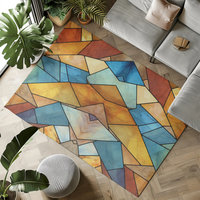 Rustic Stained Glass Eagle Area Rug 7x5', Southwestern Colors Indoor or Outdoor 