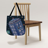 Police call box floating in the solar system tote bag