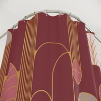 Red Wine Minimalist Art Deco Shower Curtain, top half close up