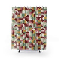 Abstract Geometric Shower Curtain, Burgundy Olive Gold Mid Century Modern Pattern