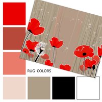 Red poppy rug, Indoor or outdoor floral area rug, 3x2 to 5x7 feet.