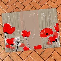 Red poppy rug, Indoor or outdoor floral area rug, 3x2 to 5x7 feet.