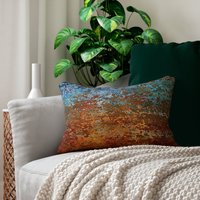 Burnt Orange and Blue Rusted Metal Lumbar Pillow