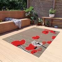 Red poppy rug, Indoor or outdoor floral area rug, 3x2 to 5x7 feet.