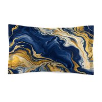 Navy Blue and Gold Abstract Fluid Art king pillow sham