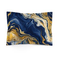 Navy Blue and Gold Abstract Fluid Art standard pillow sham