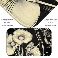 Black & cream floral shower curtain, Bold retro flowers, Art Nouveau bathroom decor, Elegant bath mat optional.