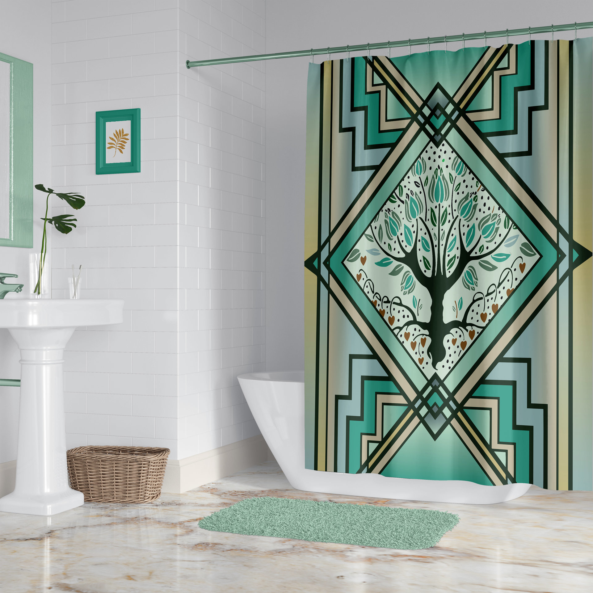 Art Deco Stained Glass Shower Curtain