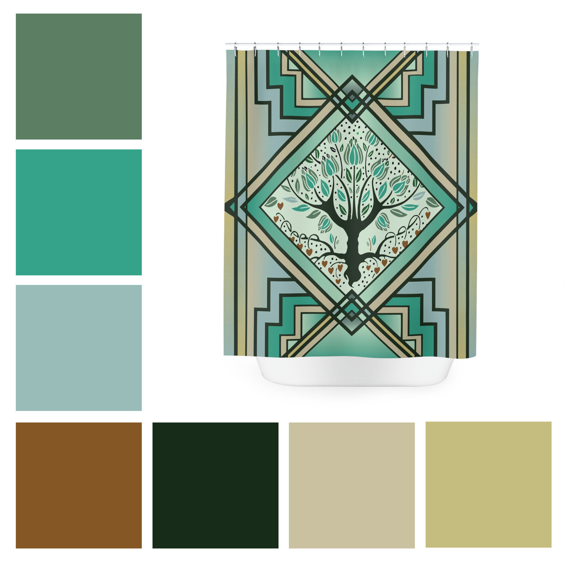 Art Deco Stained Glass Shower Curtain color palette