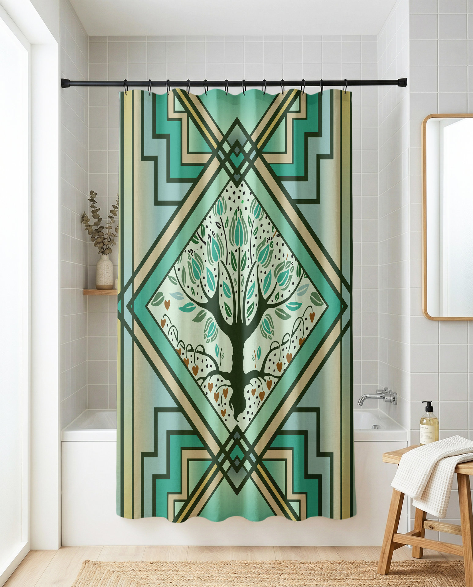 Art Deco Stained Glass Shower Curtain,