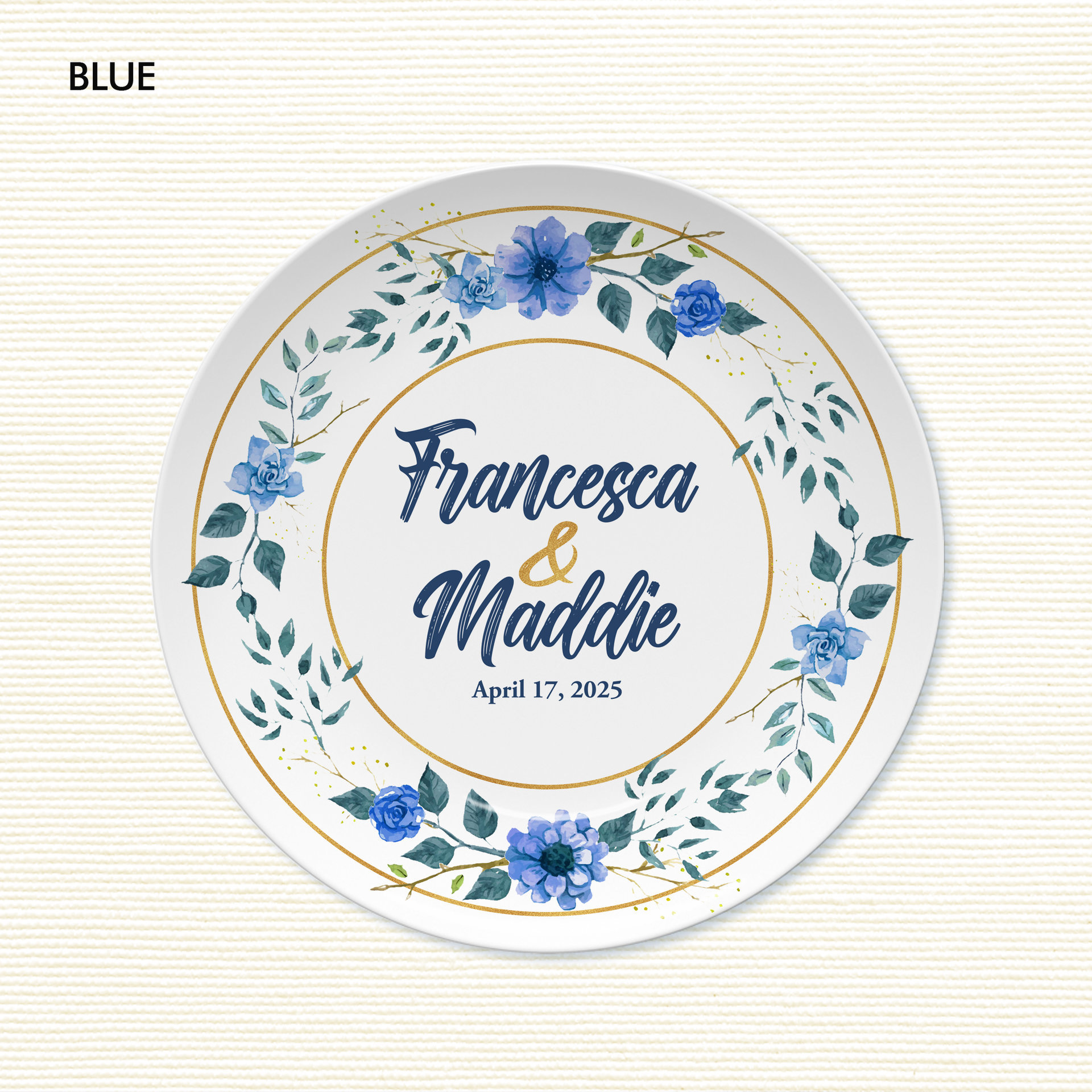 Personalized blue floral plate