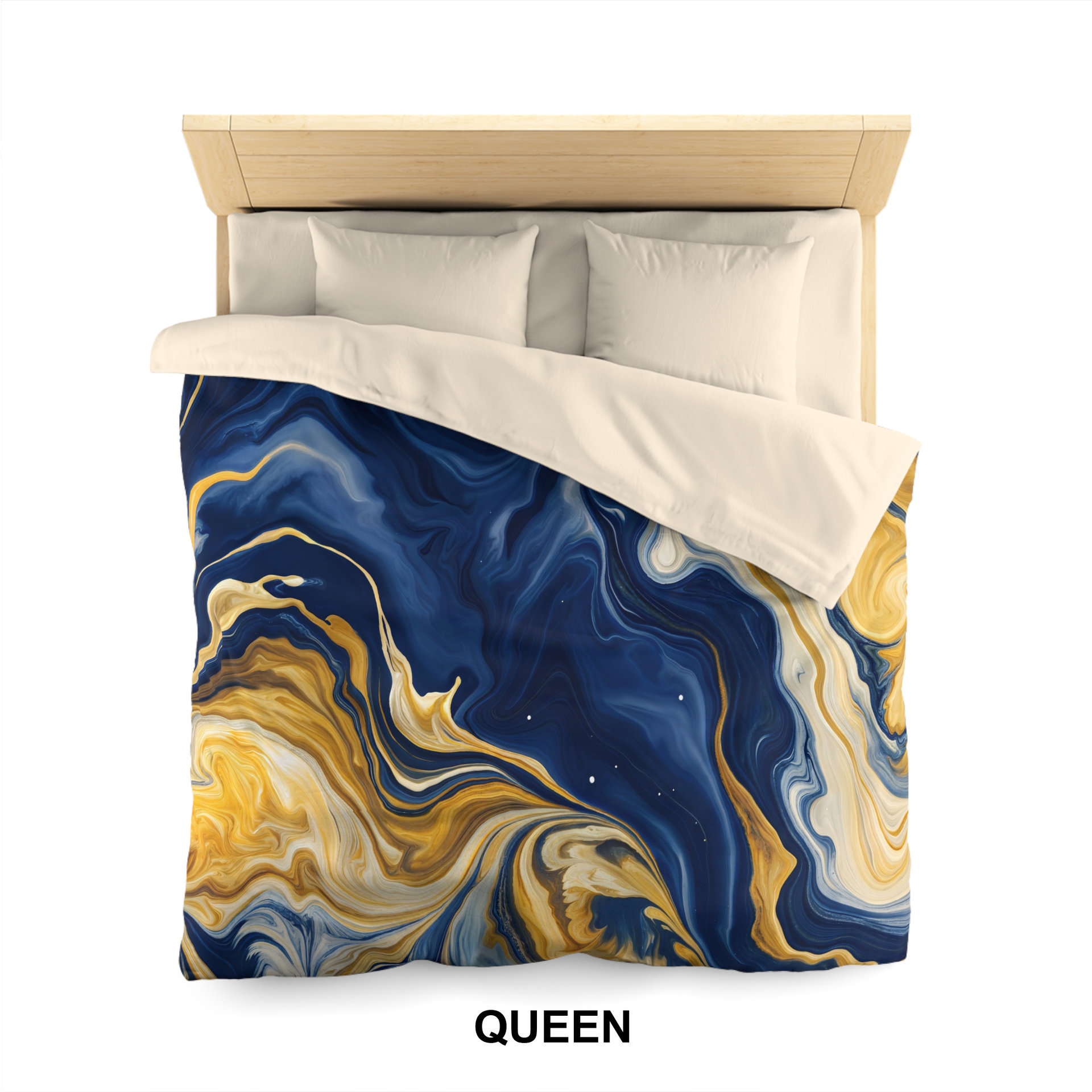 Navy Blue and Gold Abstract Art Bedding, Cotton or Poly