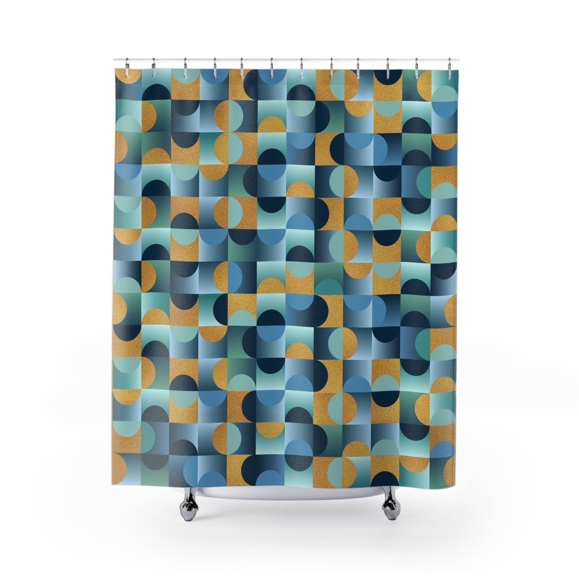Blue Green Gold Mid Century Modern Shower Curtain