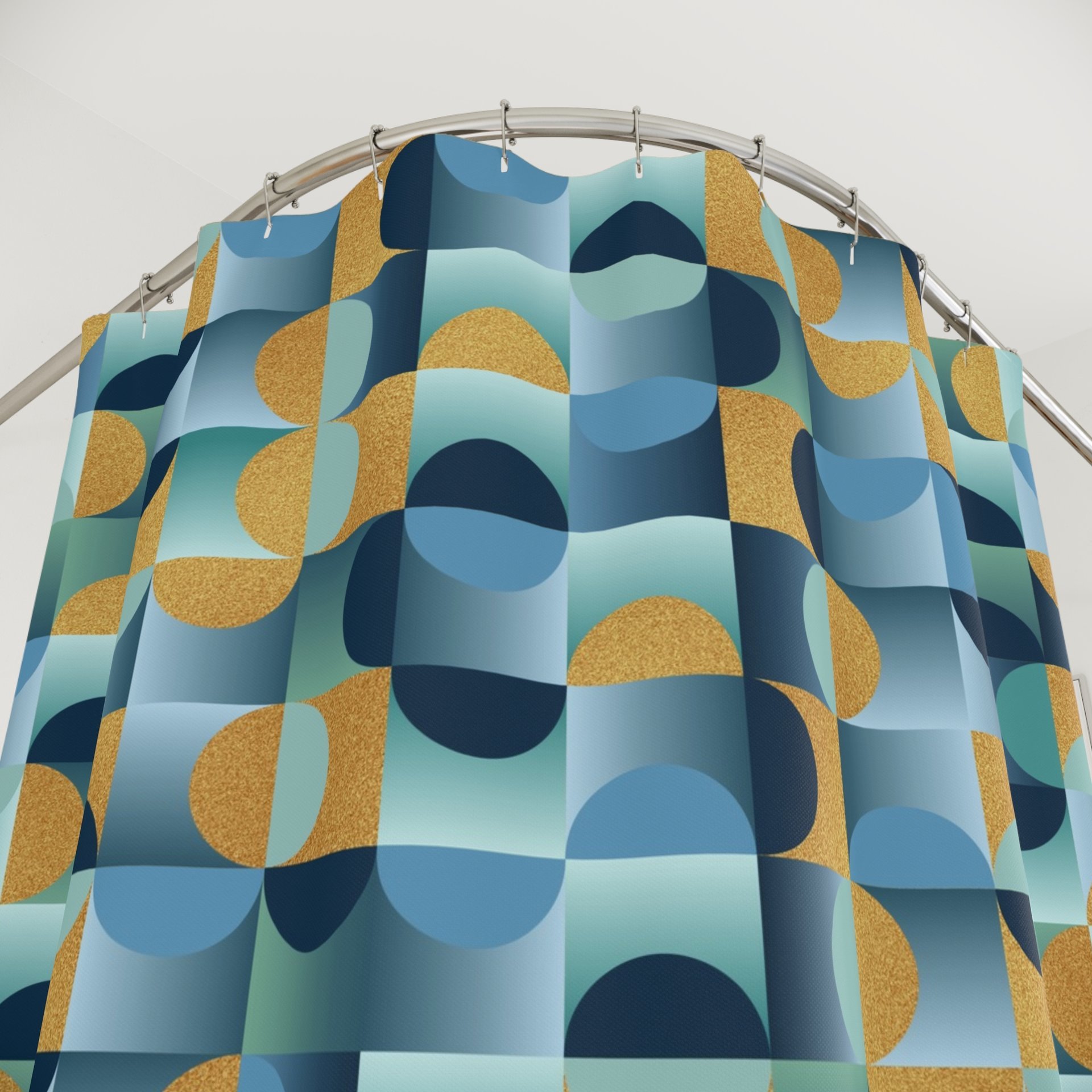 Blue Green Gold Mid Century Modern Shower Curtain