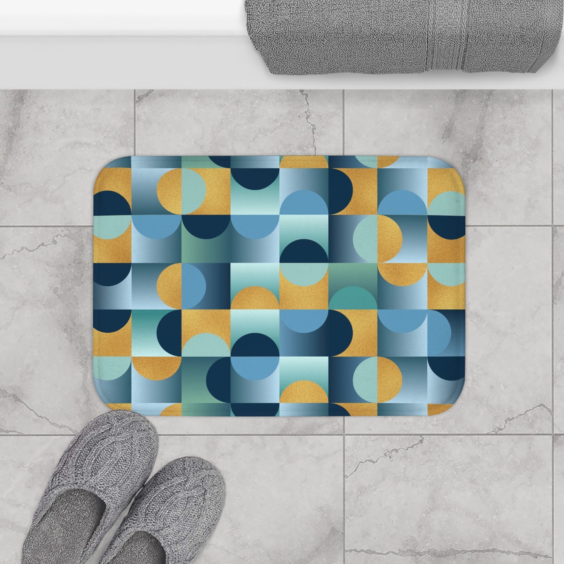 Blue Green Gold Mid Century Modern Bath Mat