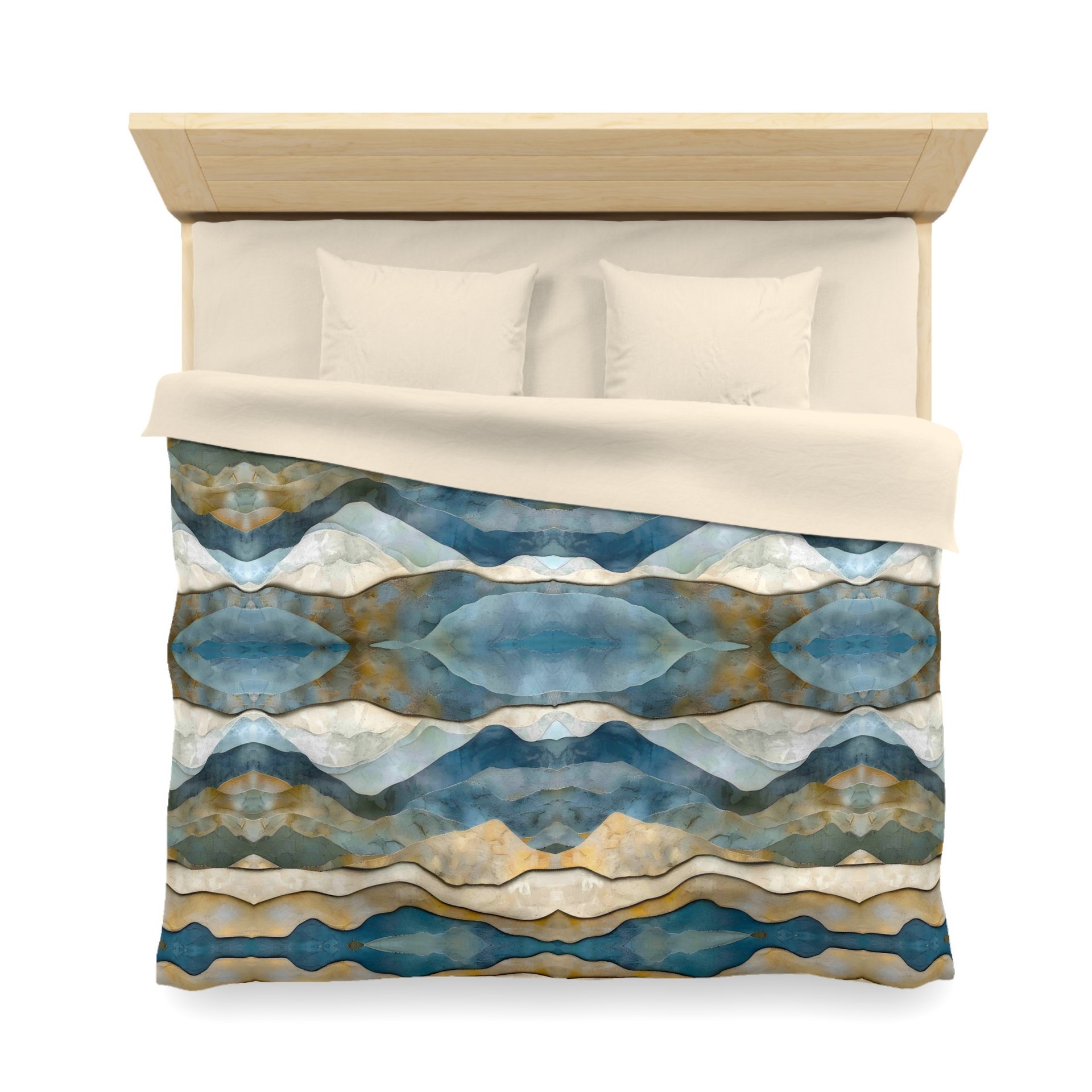King duvet cover printed with an abstract watercolor winter landscape