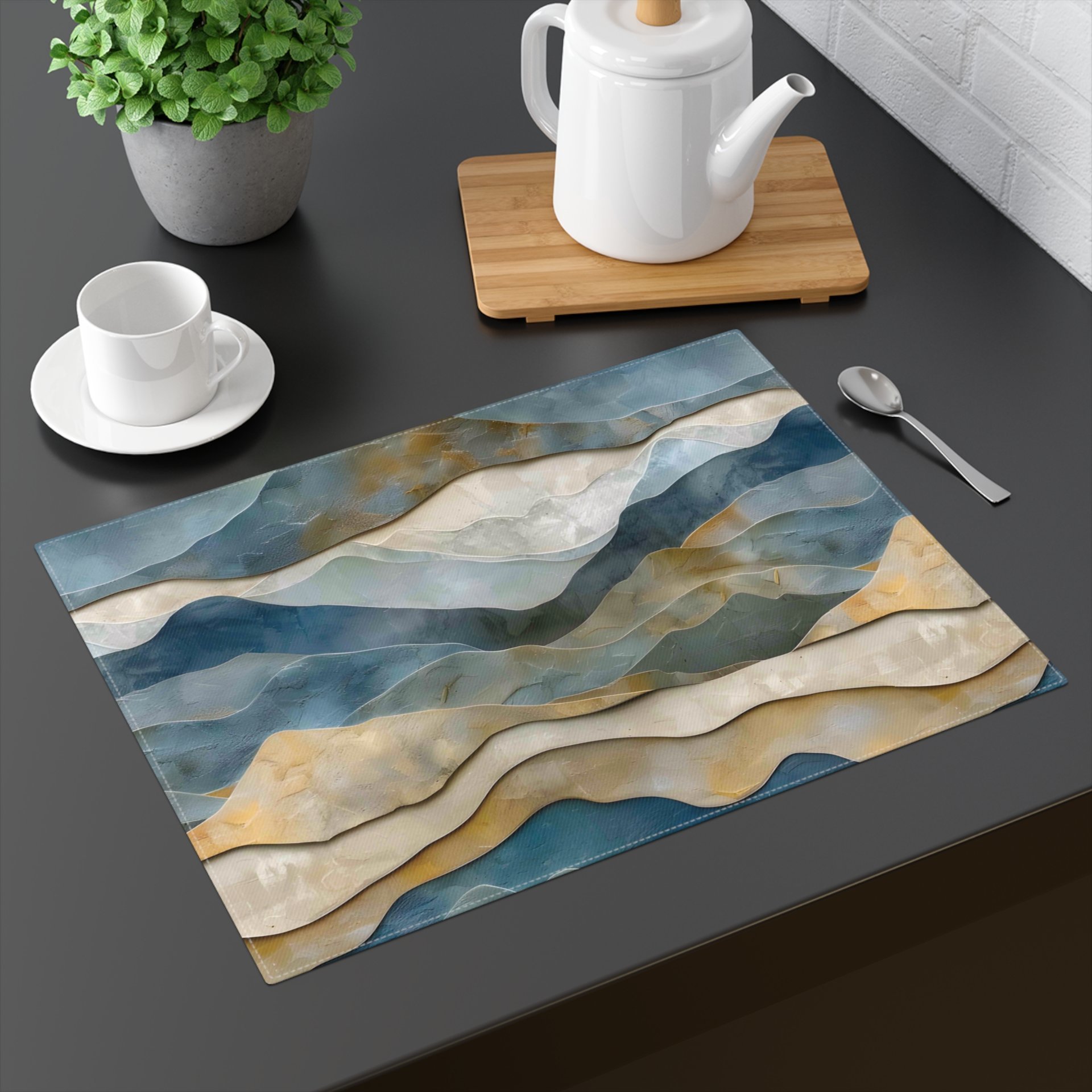 Blue Mountains Cotton placemat on a gray table