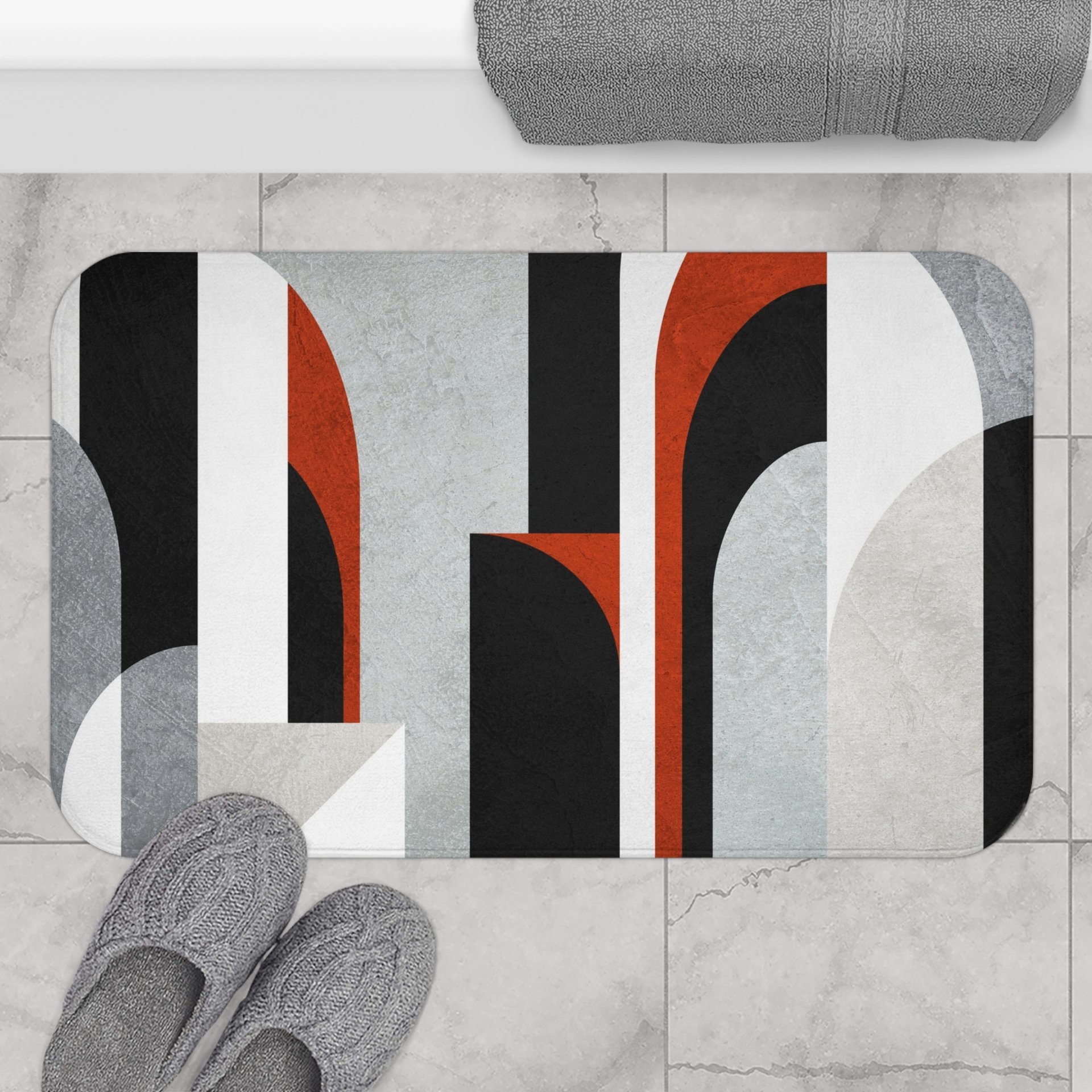 Brick Red Minimalist Art Deco bath mat large