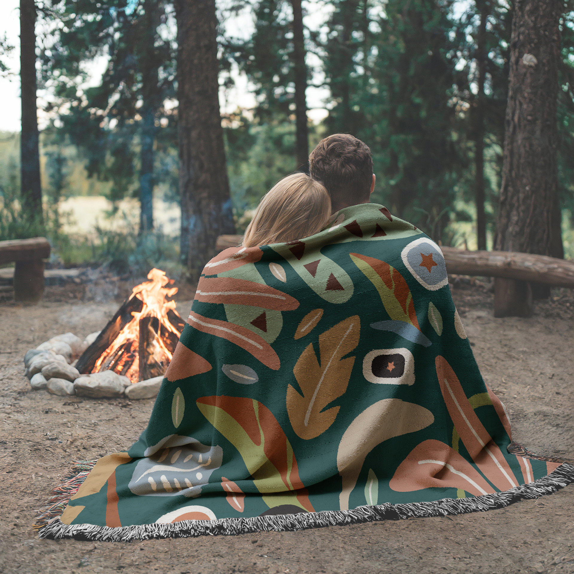 Bold Modern Floral Woven Cotton Blanket