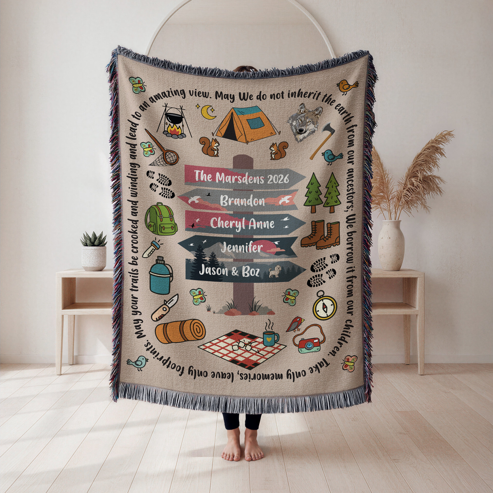 Personalized Camping Blanket, Woven Cotton