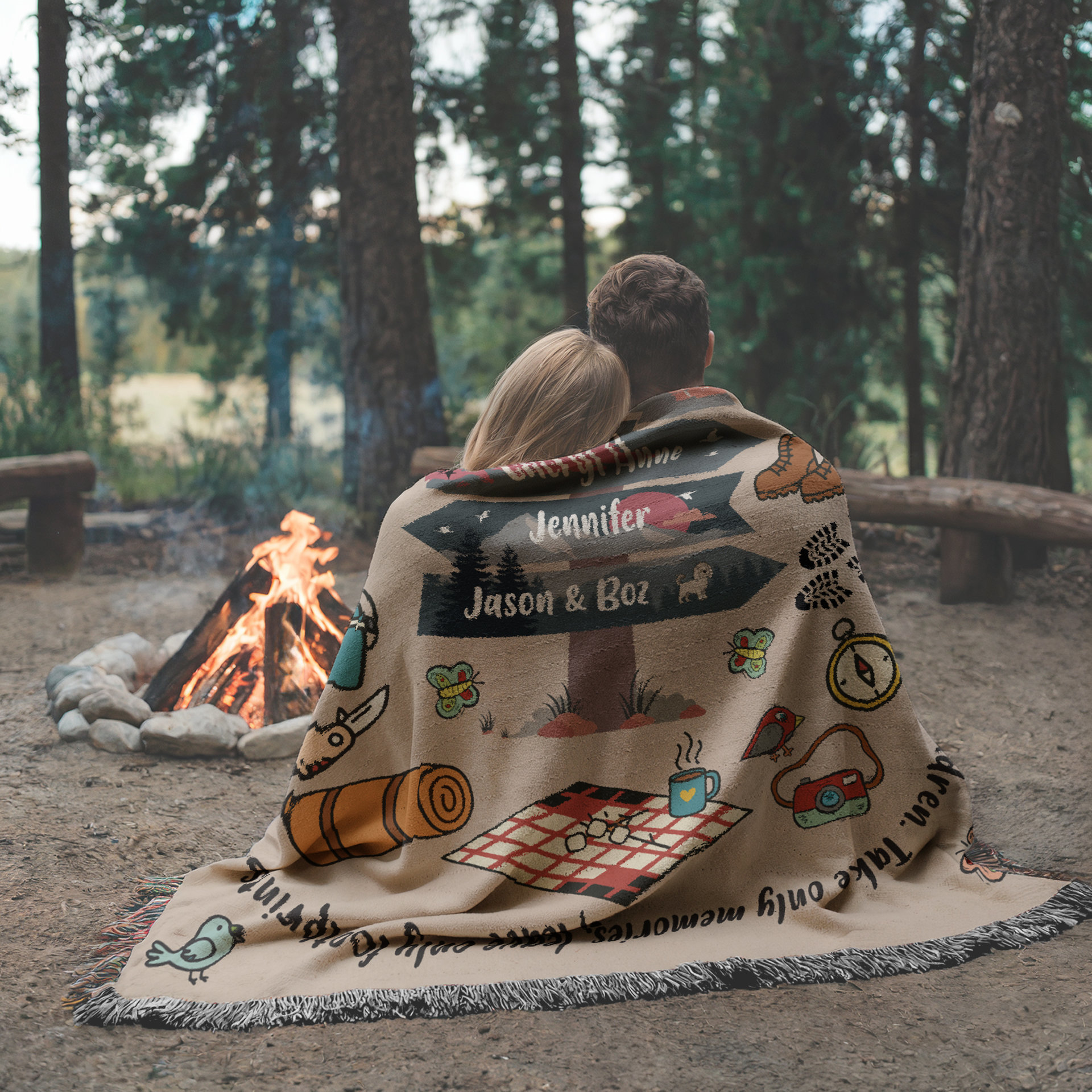 Personalized Camping Blanket, Woven Cotton