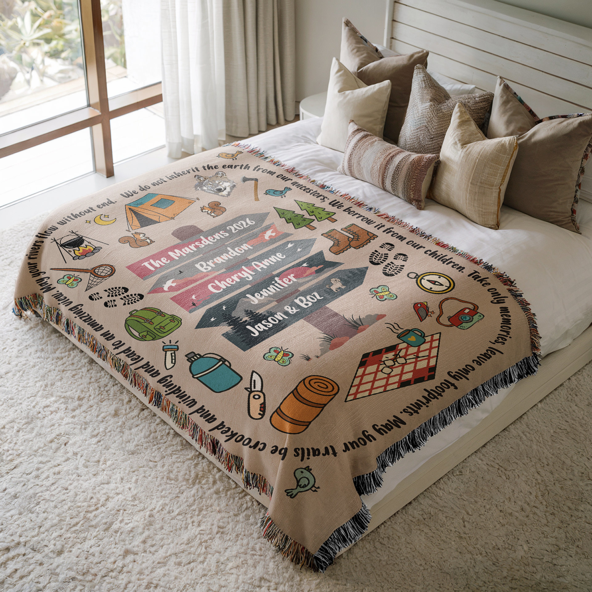 Personalized Camping Blanket, Woven Cotton