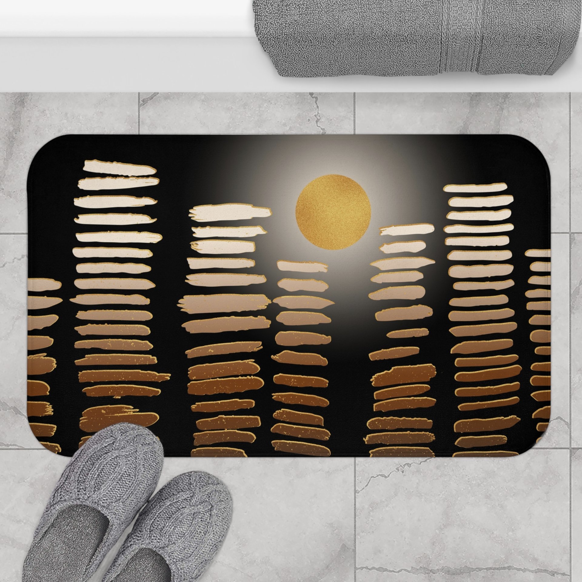 Neutral City Skyline large bath mat