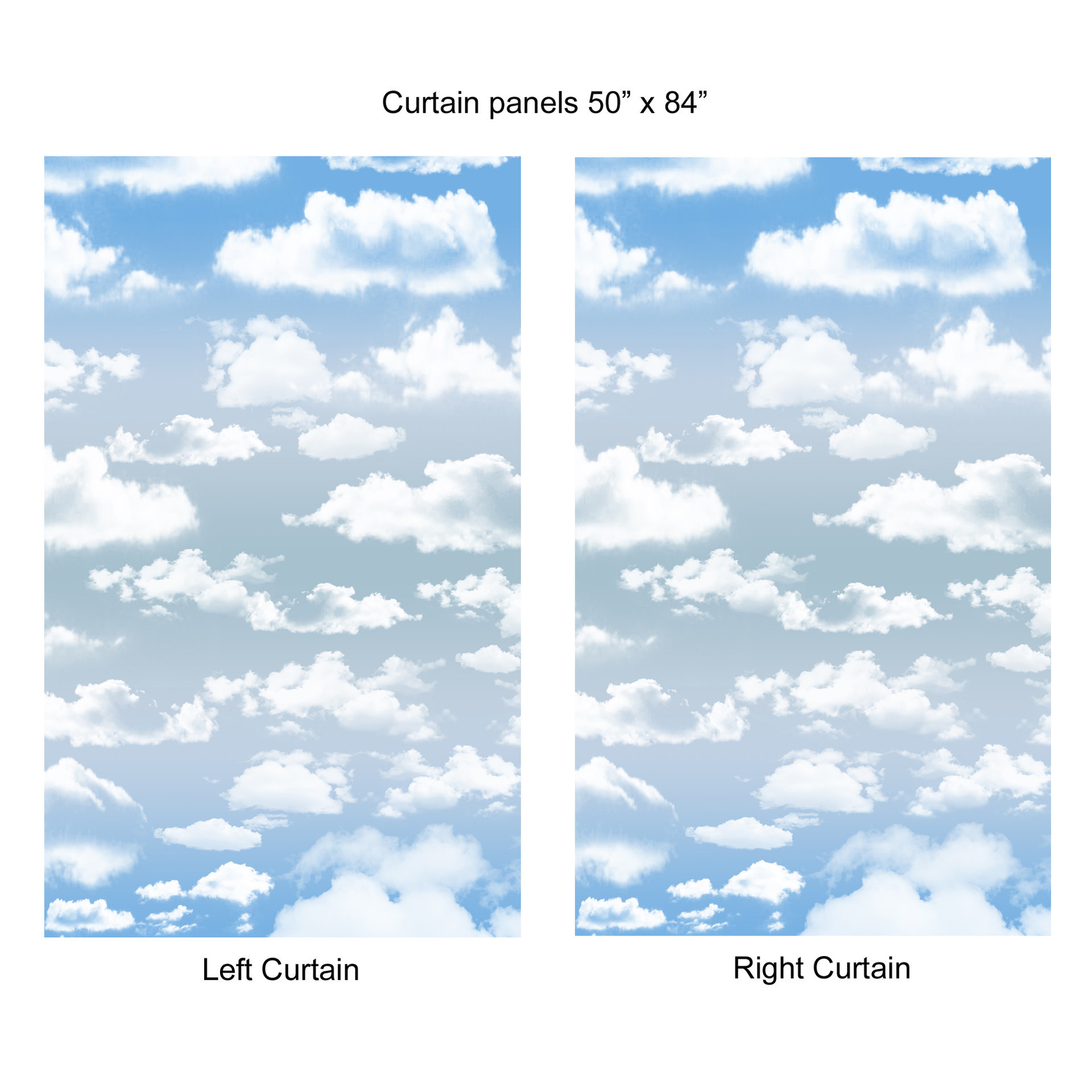 Gray Blue Sky Cloudscape Window Curtains, Rod Pocket Panels