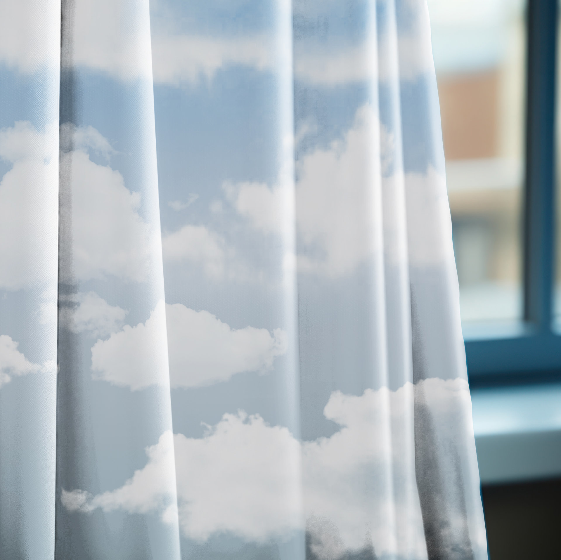 Gray Blue Sky Cloudscape Window Curtain