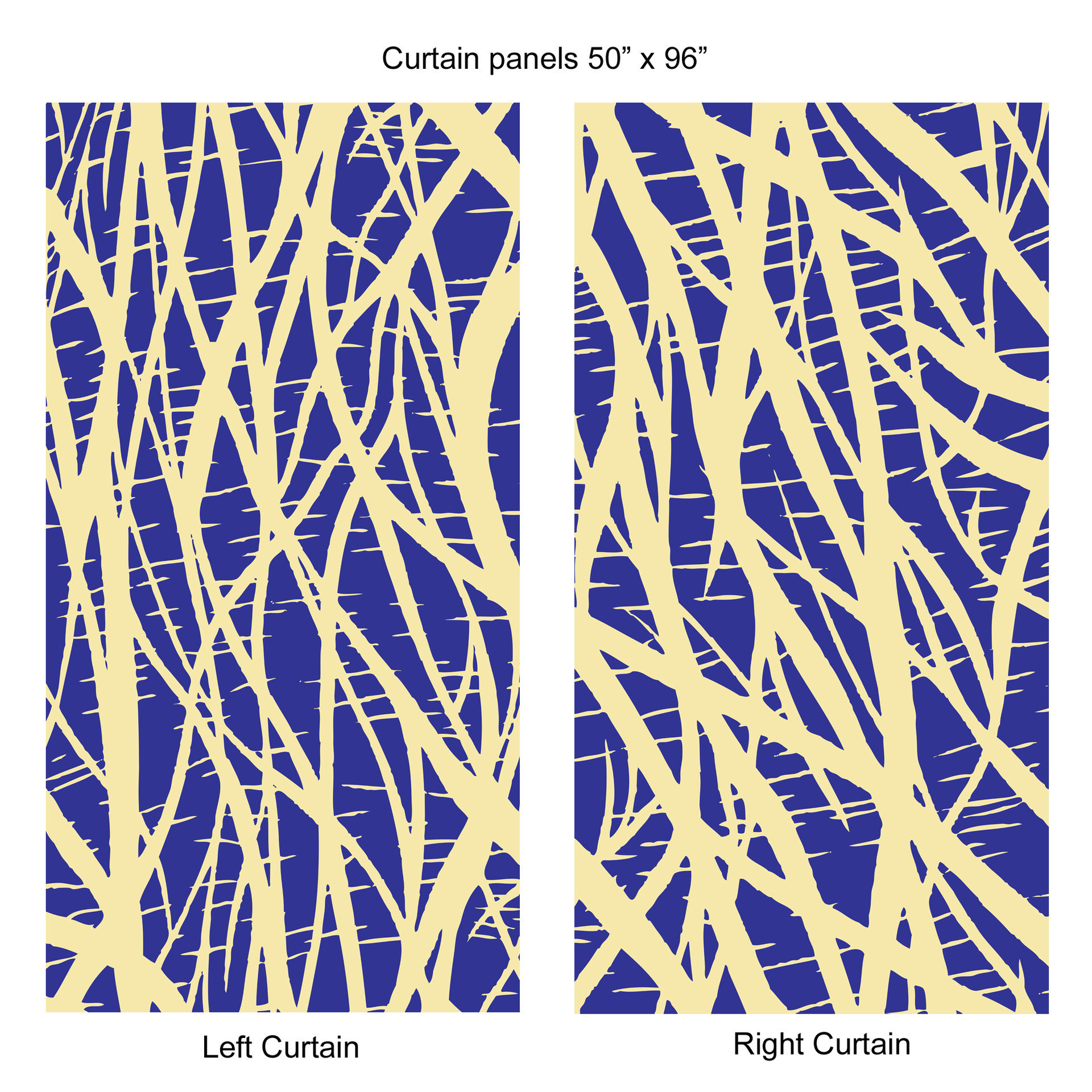 Bold Cobalt Blue Abstract Curtains, Butter Yellow Modern Window Panels, 50x96 inches