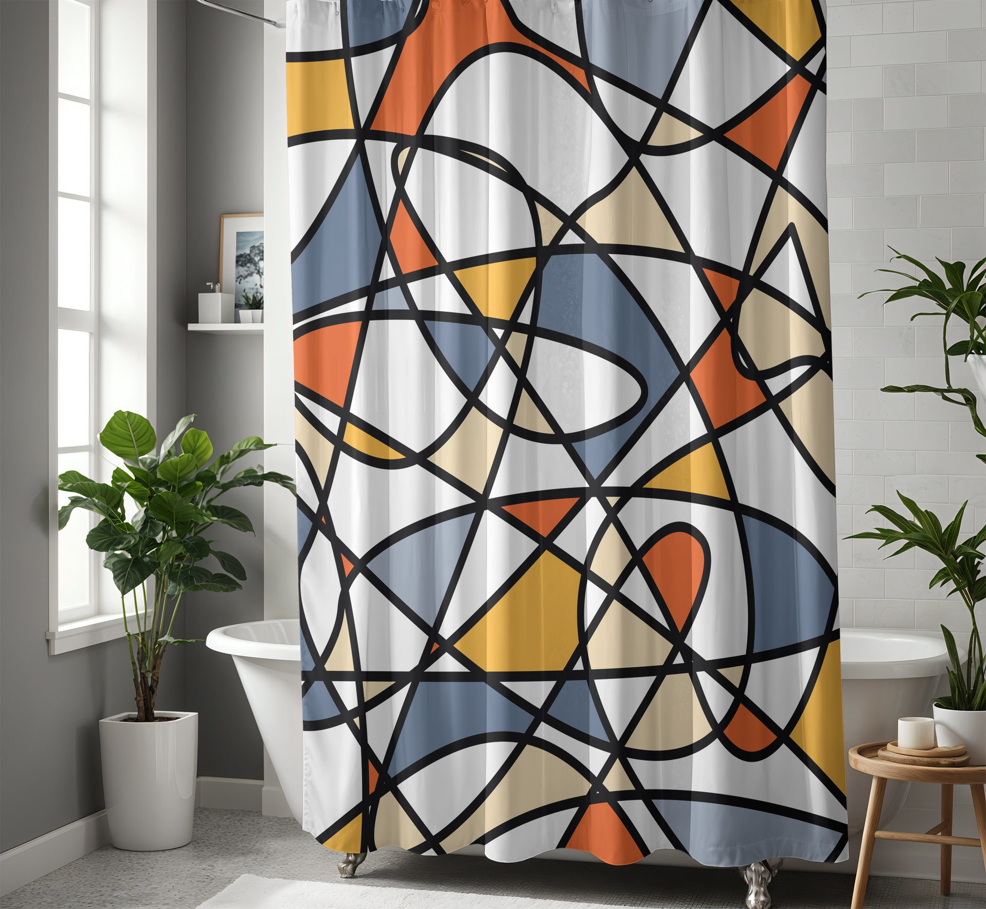 Colorful Mid-Century Modern Doodle Art Shower Curtain