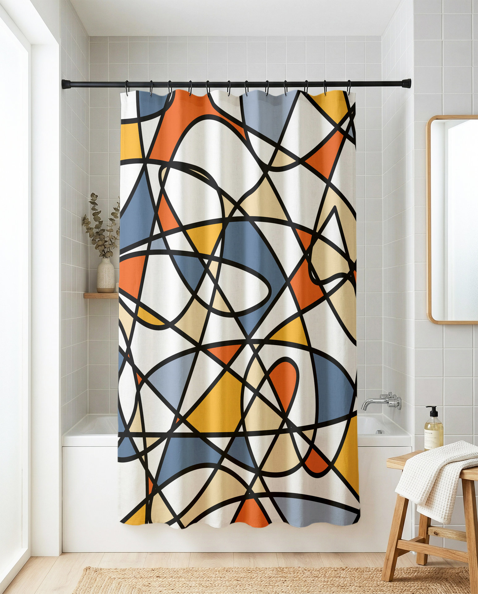Mid-Century Modern Doodle Art Shower Curtain