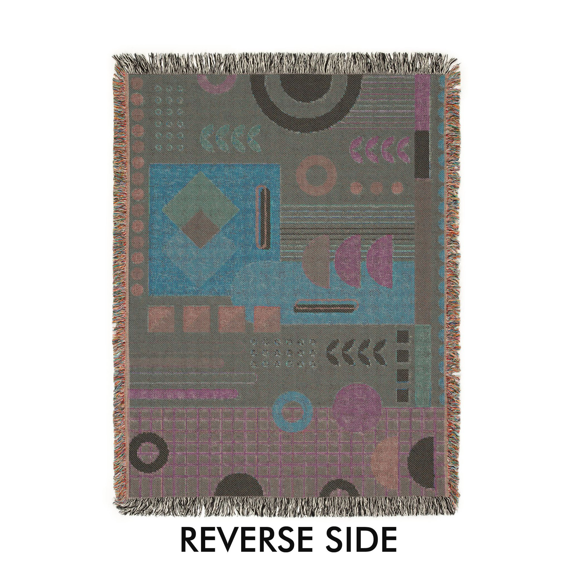 Woven Cotton Blanket, Modern Floor Plan Design reverse side